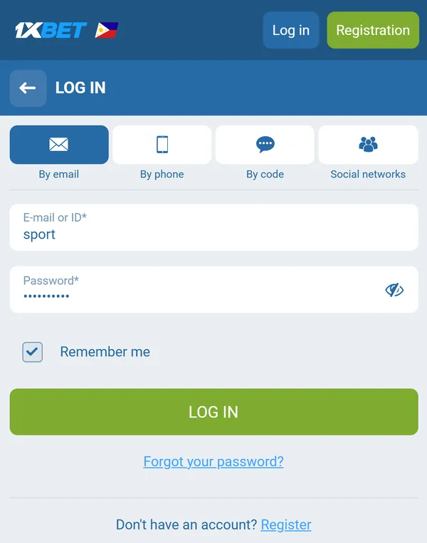 Log in screen with four sign-in tabs